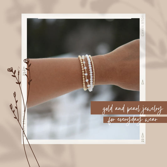 Set of 4  Gold Beaded and fresh water pearl bracelets |